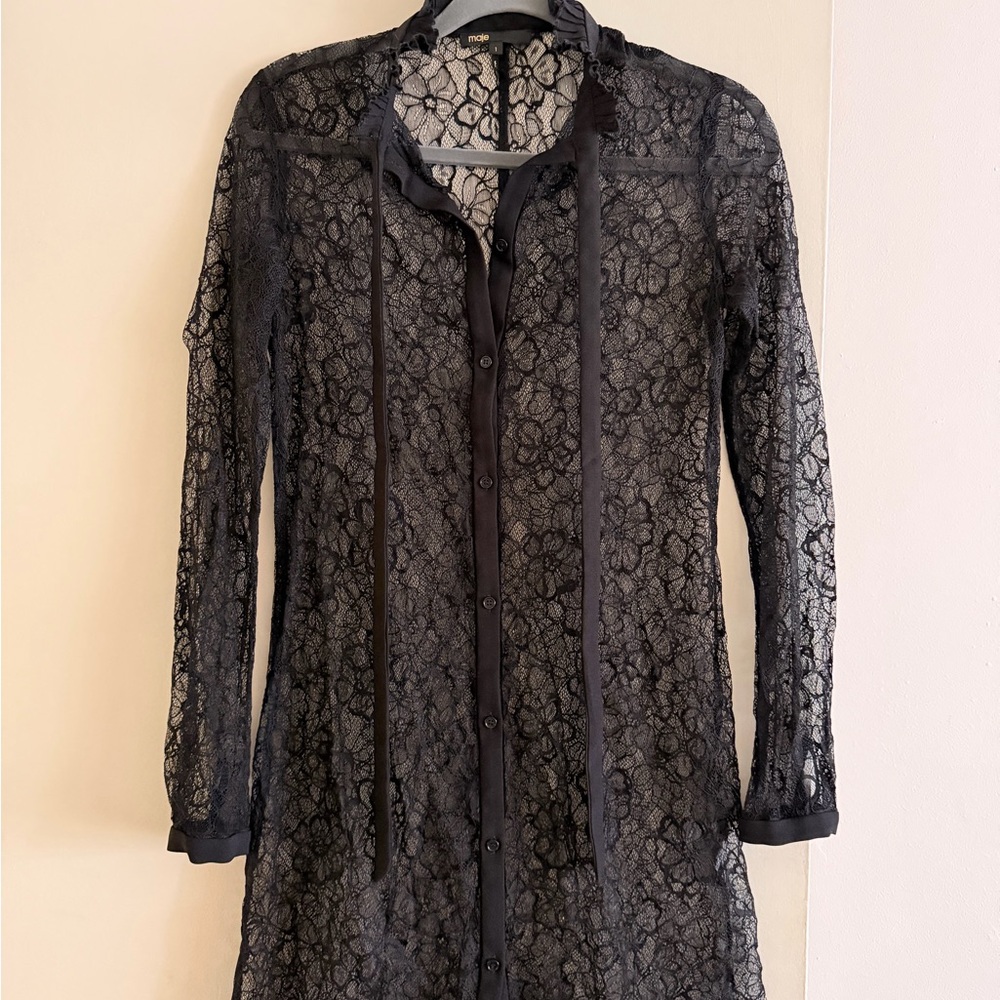 Maje Black Lace Mini Dress Size 1 - Picture 5 of 5